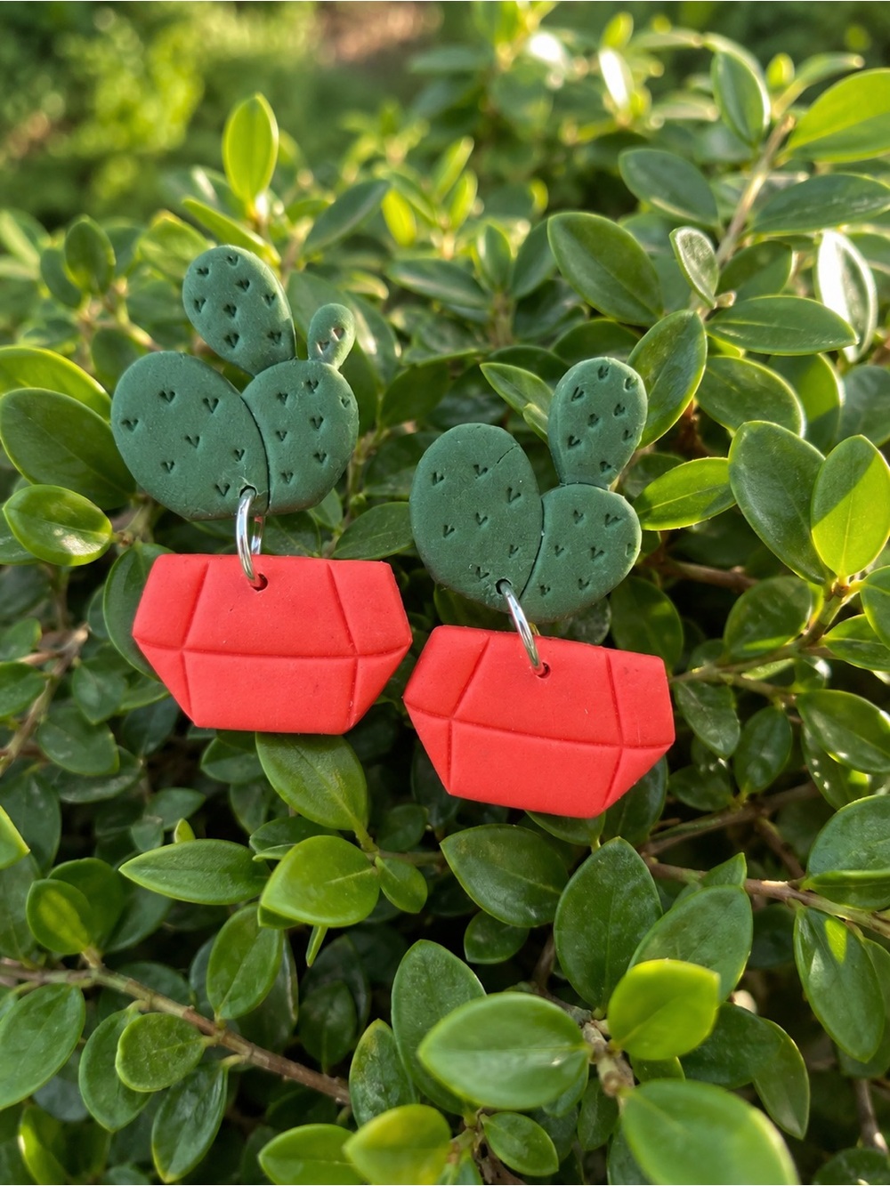 Green & Orange Cactus Planter Handmade Polymer Clay Earrings
